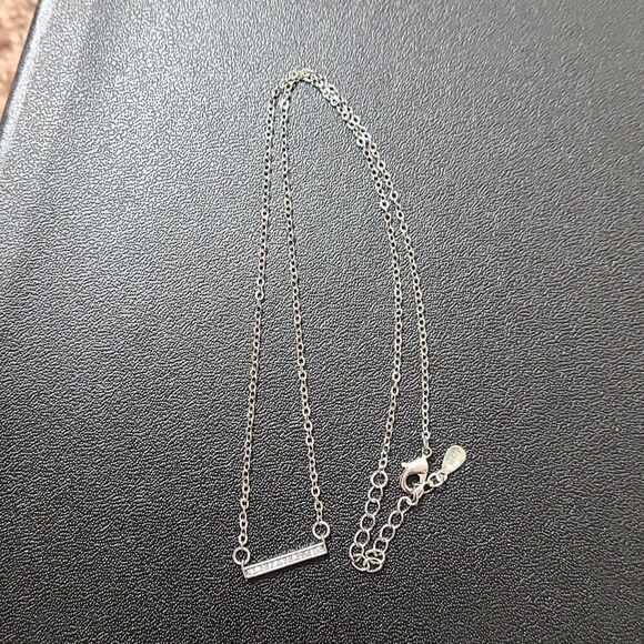 Stainless Steel Delicate Bar Silver Necklace with crystals - Picture 3 of 5